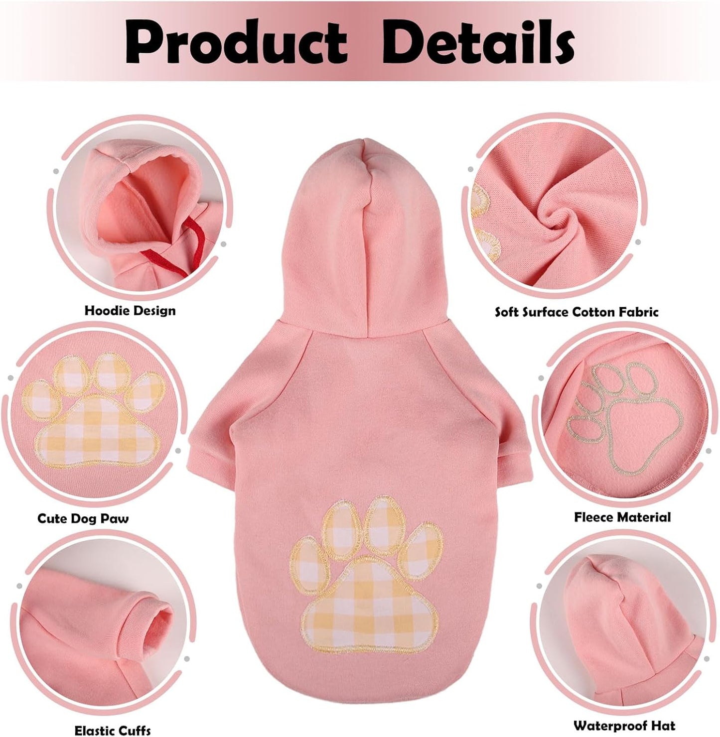 SAWMONG Dog Hoodie,Flannel Pet Hooded Sweater with Hat Puppy Pullover Sweater Shirt,Dog (Pink,S)