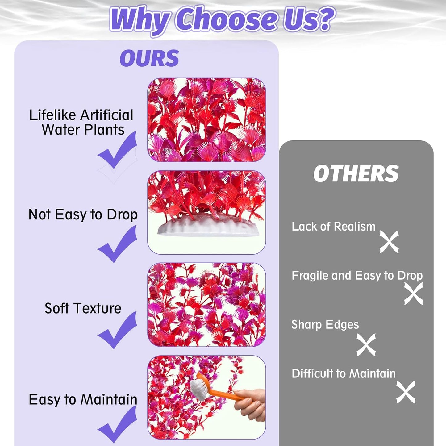 Hamiledyi Aquarium Plastic Plants Aquarium Decor Artificial Fish Tank Plants,Tall Fish Tank Decorations, Extra Large Aquarium Plant 23.6-inch Tall,2PCS（Red）