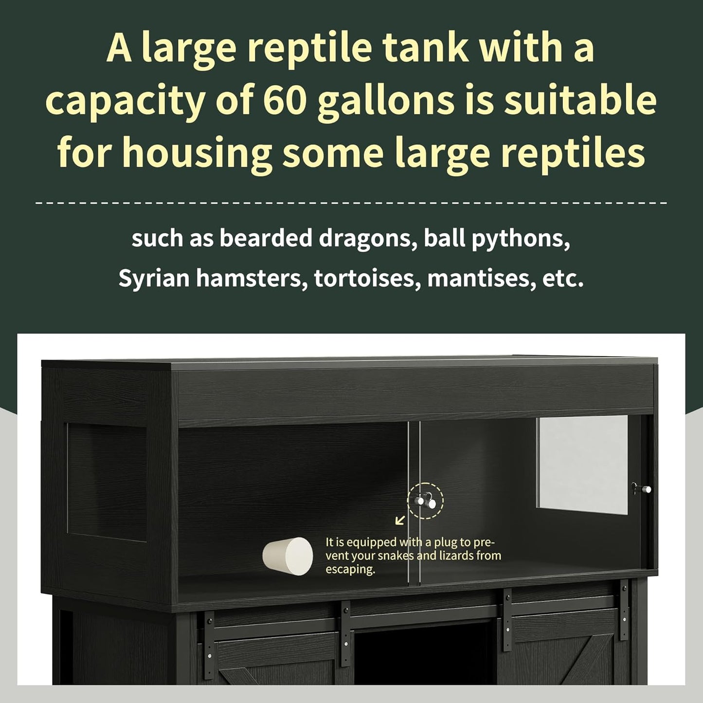 60 Gallon Reptile Terrarium with Stand, Terrarium Enclosure with Acrylic Doors, Storage Cabinet with Barn Door, Mesh Lid & Power Outlet – Vivarium Habitat for Medium Reptiles Black PX05RTB