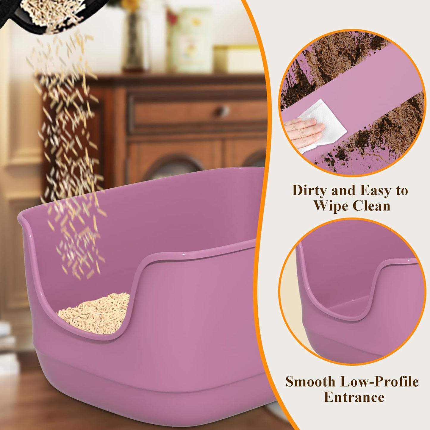 Gefryco Large Cat Litter Box with High Sided 24.6"x18.3"x12.2" - Jumbo Extra Large Open Anti - Splashing High Wall for Multiple Cats (Pink)