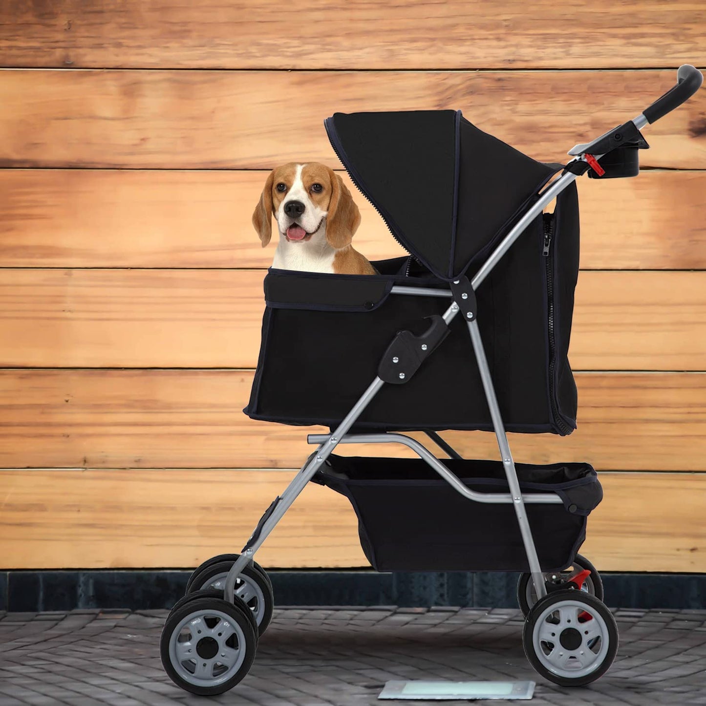 Pet Stroller 4 Wheels Dog Cat Stroller for Small Medium Dogs Cats Foldable Puppy Stroller with Storage Basket and Cup Holder,Black