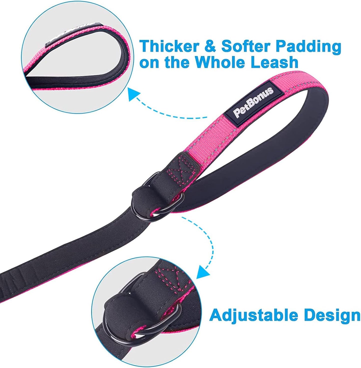 PetBonus Short Dog Leash, Safety Wrist Strap for Retractable Dog Leash, Reflective Design and Adjustable Soft Padded Handle, Extra Layer Security for Pet Stroller (Pink) 1 Pack