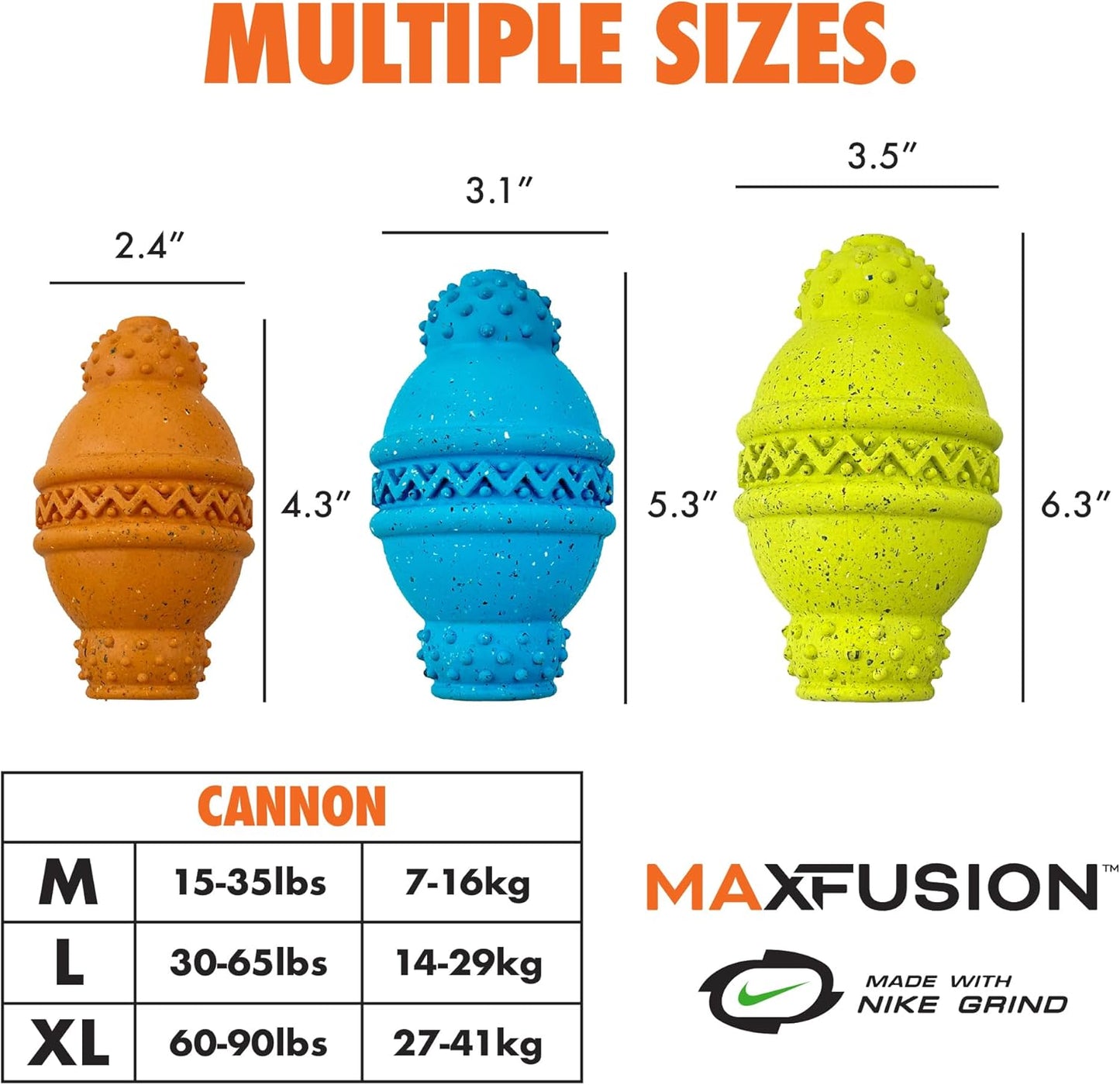 Max Fusion with Nike Grind, Arlee Cannon Treat Dispensing Dog Toy, Durable Dog Treat Toy, XL