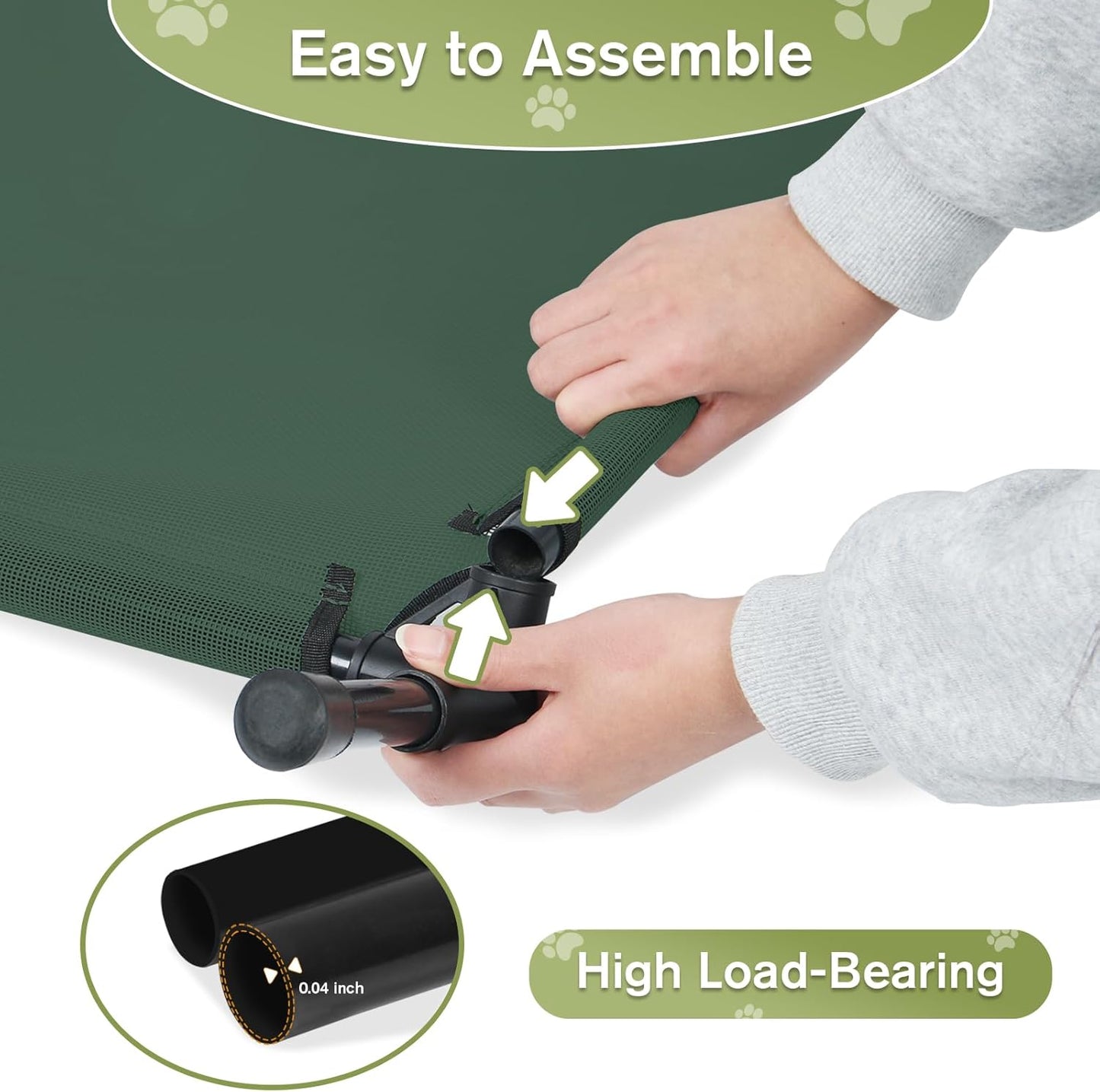 Outdoor Elevated Dog Beds Medium Sized Dog, Cooling Raised Dogs Cots Bed with Breathable Mesh, Portable Lifted Pet Hammock, Non-Slip Feet, Green, M