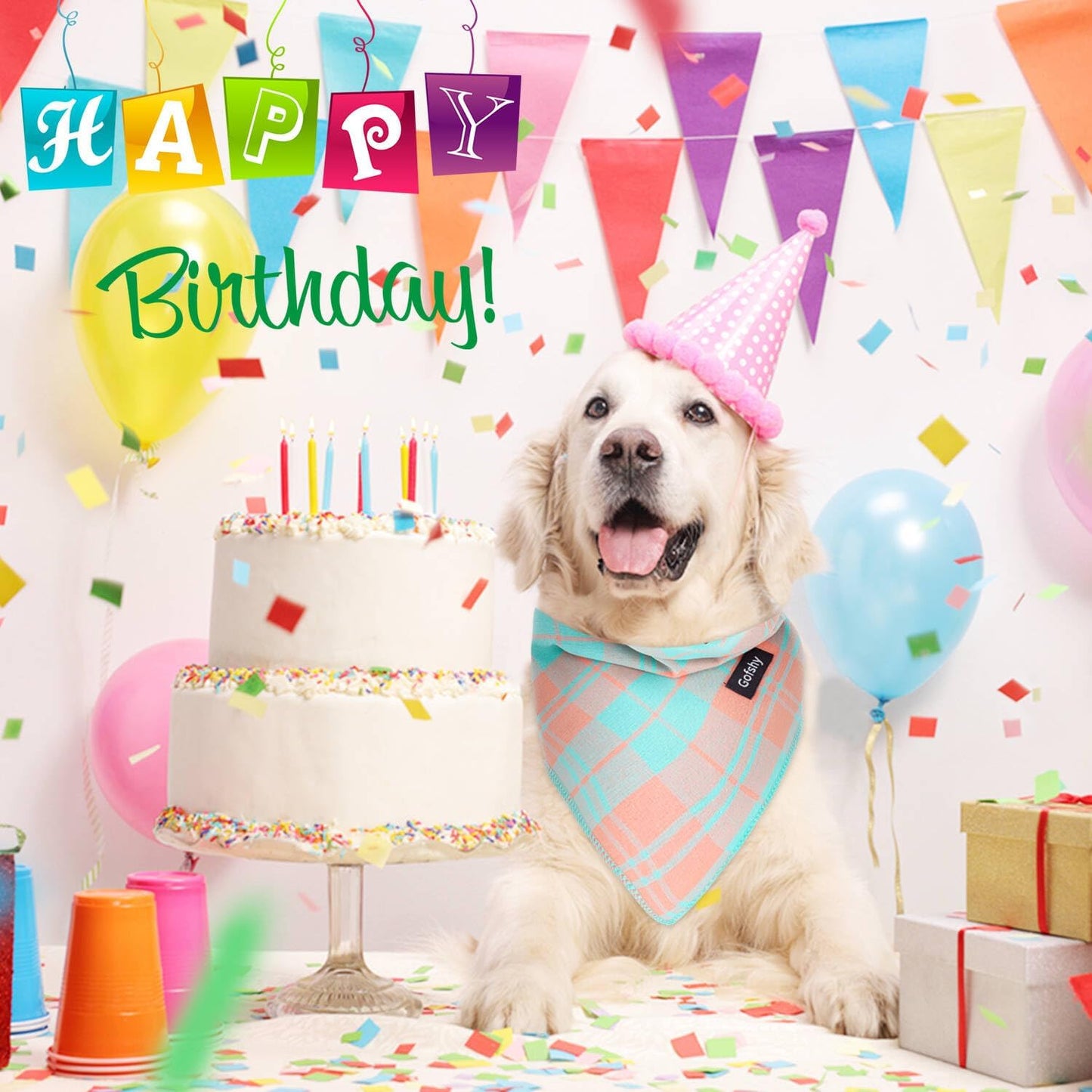 Spring Dog Bandana Large-Dog Scarf Vibrant Color Orange Green Plaid Printing Adjustable Bib Handkerchief Accessories for Medium Large Dogs (L)