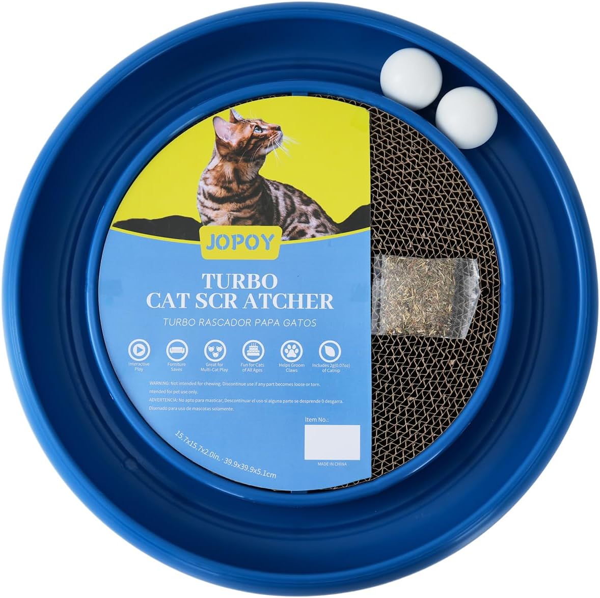Interactive Cat Scratcher with Two Rotating Balls,Durable Scratch Pad for Indoor Play,Cardboard Cat Scratcher Pad with Cat Toy Ball Track and Catnip,2-in-1 Cat Toy (Blue)