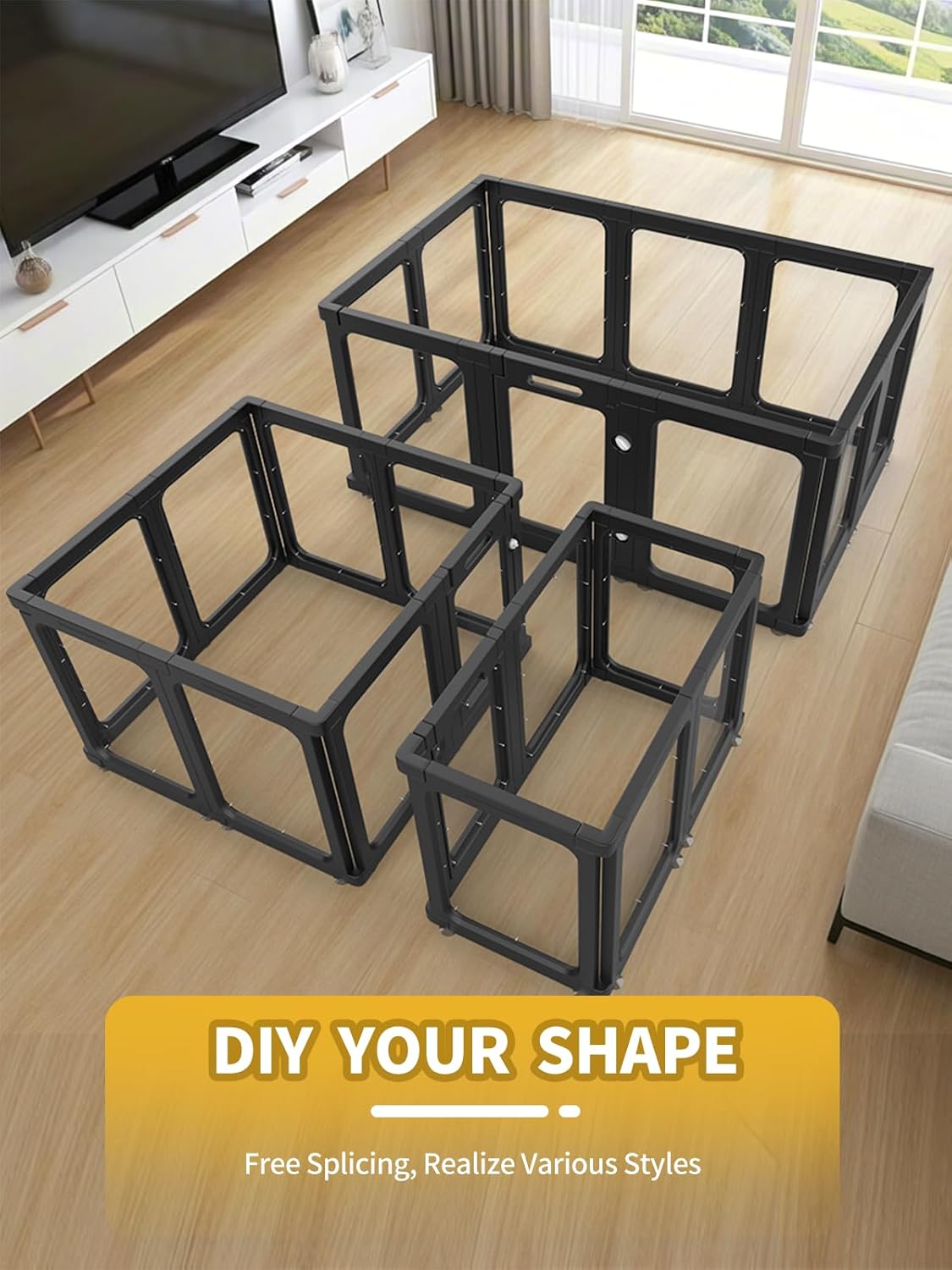 Dog Playpen, Clear Acrylic Plastic Puppy Playpen Indoor, Pet Pen for Puppy Cat Bunny, Transparent Easy Assemble Foldable Whelping Box for Dogs, Puppy Playpen with Gate (23.6" Height, 10PCS)