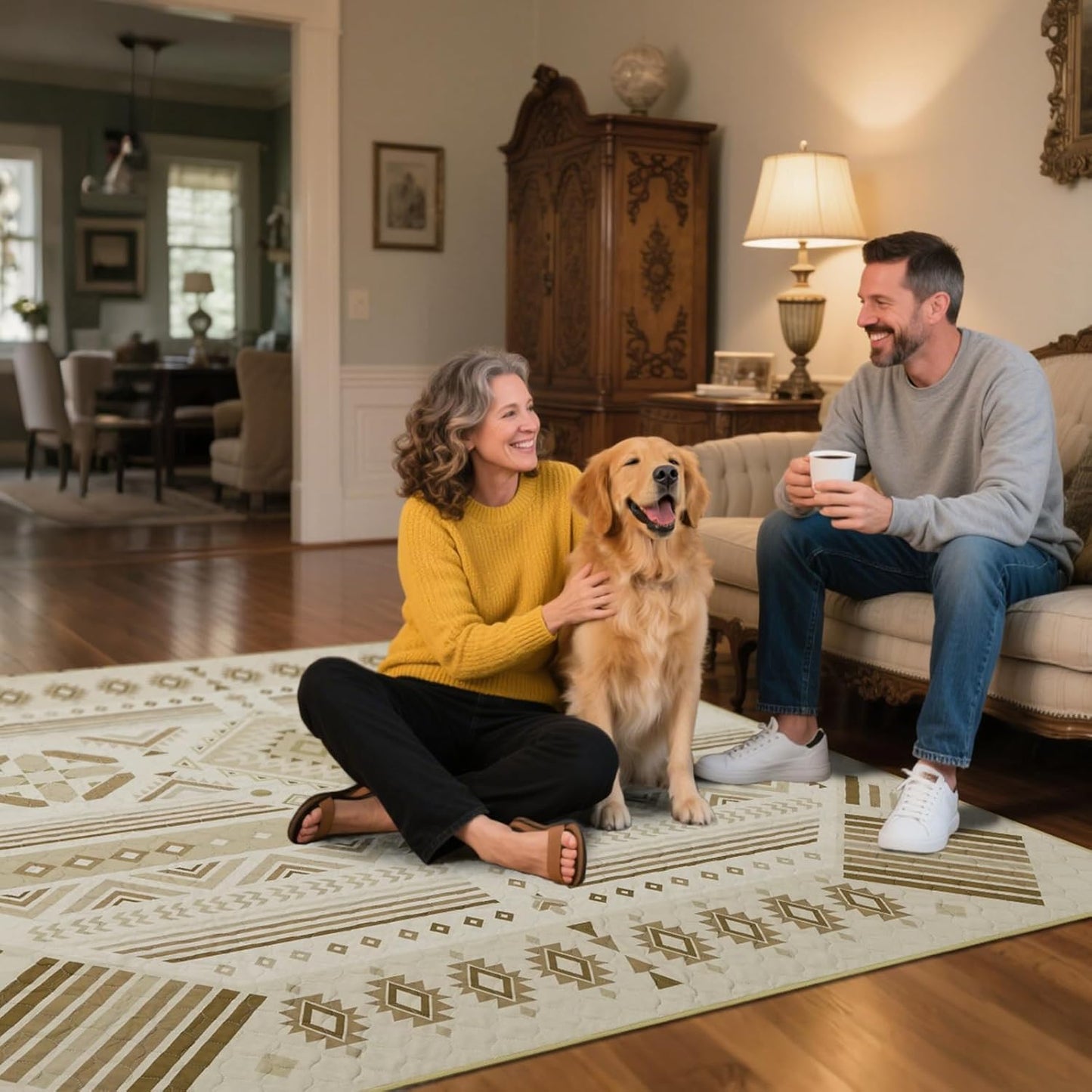 FXW Washable Pee Pads for Dogs, Puppy Pads with Super Absorbent, Specifically Designed for FXW Rollick/Homeplus 32 inch 8 Panels Dog Playpen, 71" Square, Khaki Geometric, 1 Pack