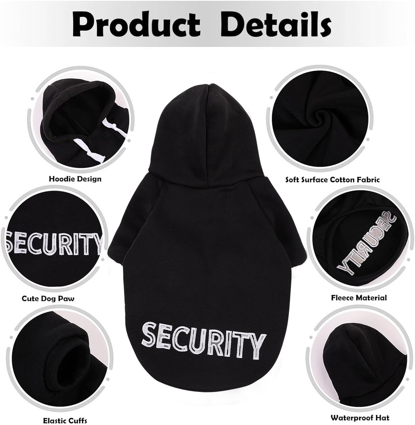 SAWMONG Dog Security Hoodie,Flannel Pet Hooded Sweater with Hat Puppy Pullover Sweater Shirt,Dog (Black,L)
