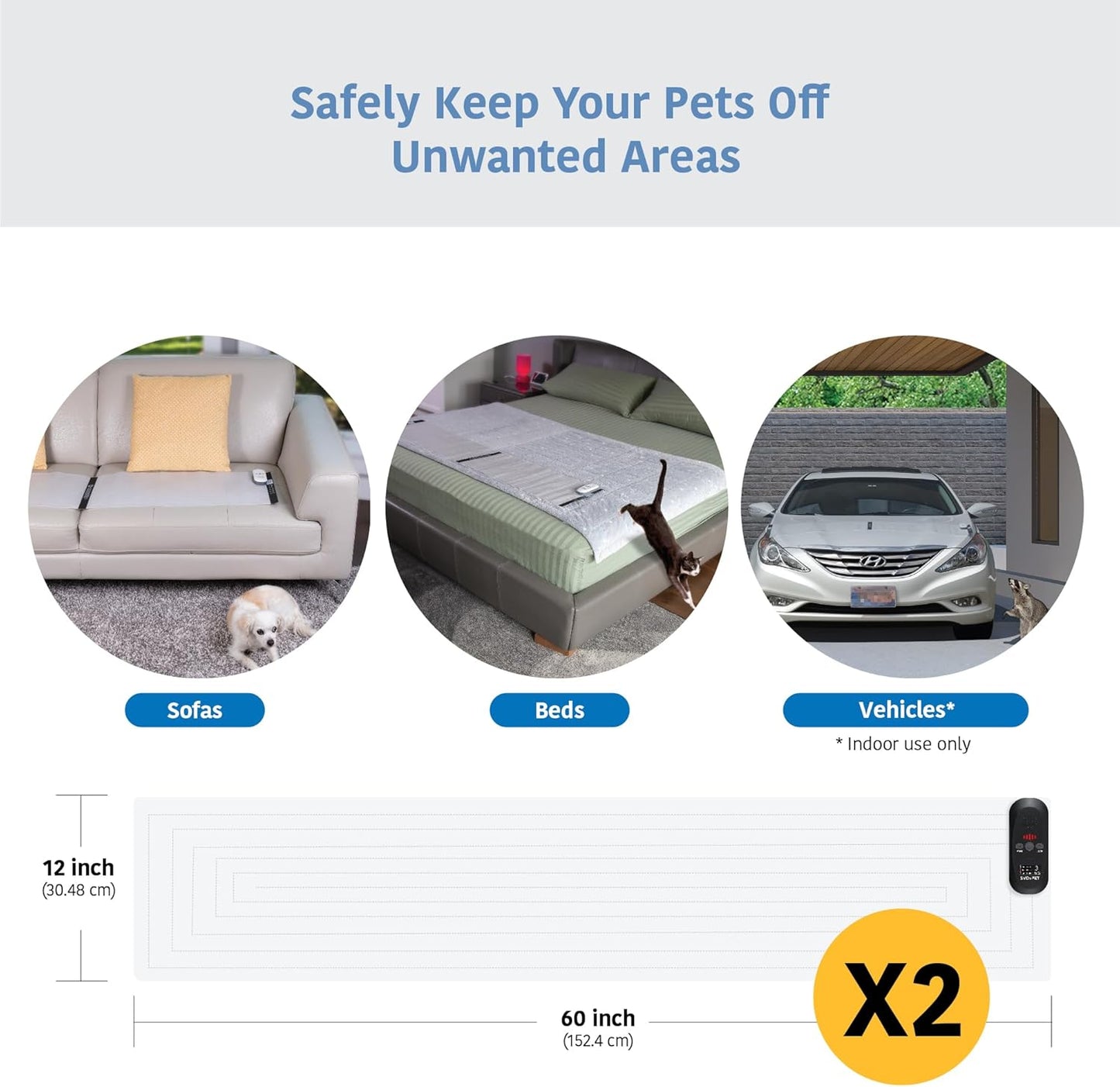 SVD.PET 2-Pack Pet Training Mat with Tester, Pet Shock Pad, Dogs & Cats Electronic Repellent mat for Indoor, 3 Training Modes, 5 Levels, Pet Safe Mode (Black controler 60" X 12")