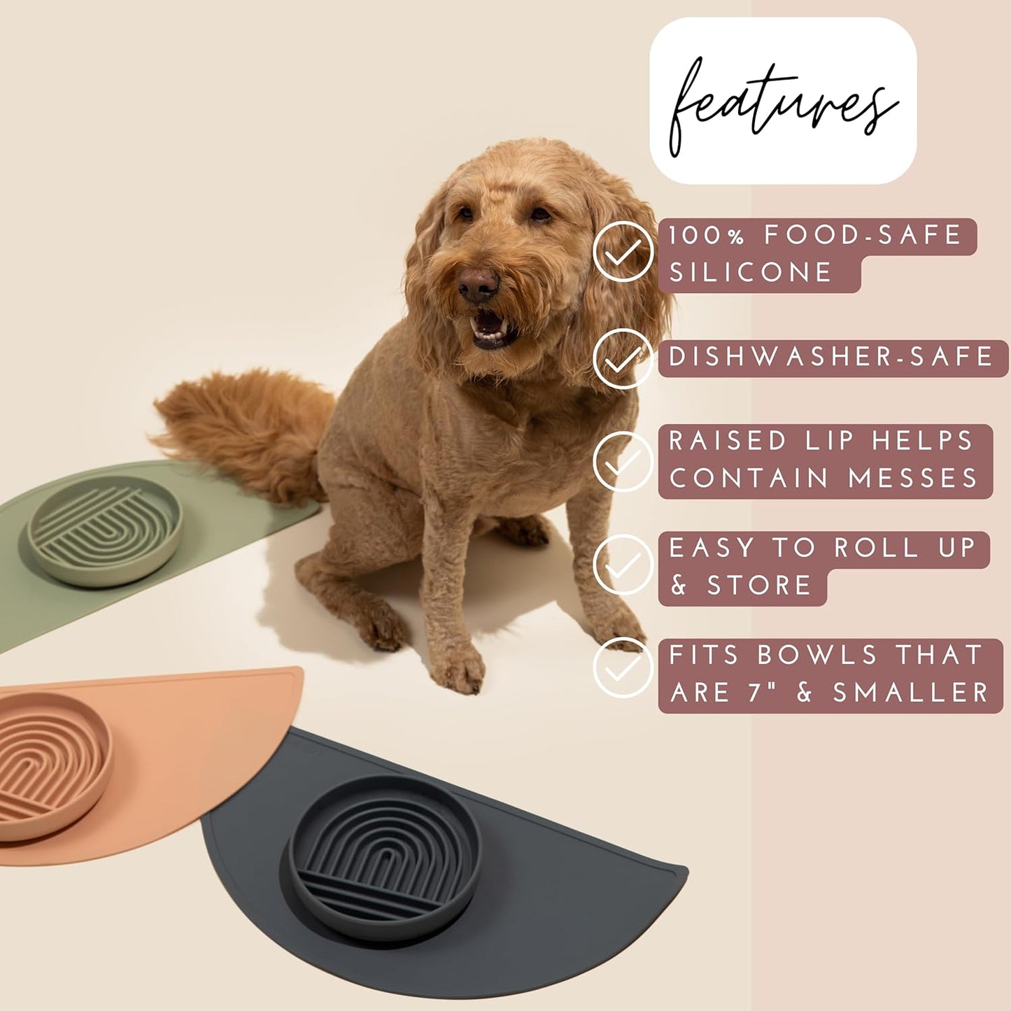 Waterproof Silicone Pet Food Mat - Non-Slip, Spill-Proof Feeding Mats for Floors, Raised Edge Design, Easy-to-Clean Mat for Dog & Cat Bowls, 21" Across x 10.5" Deep, Medium-Terracotta