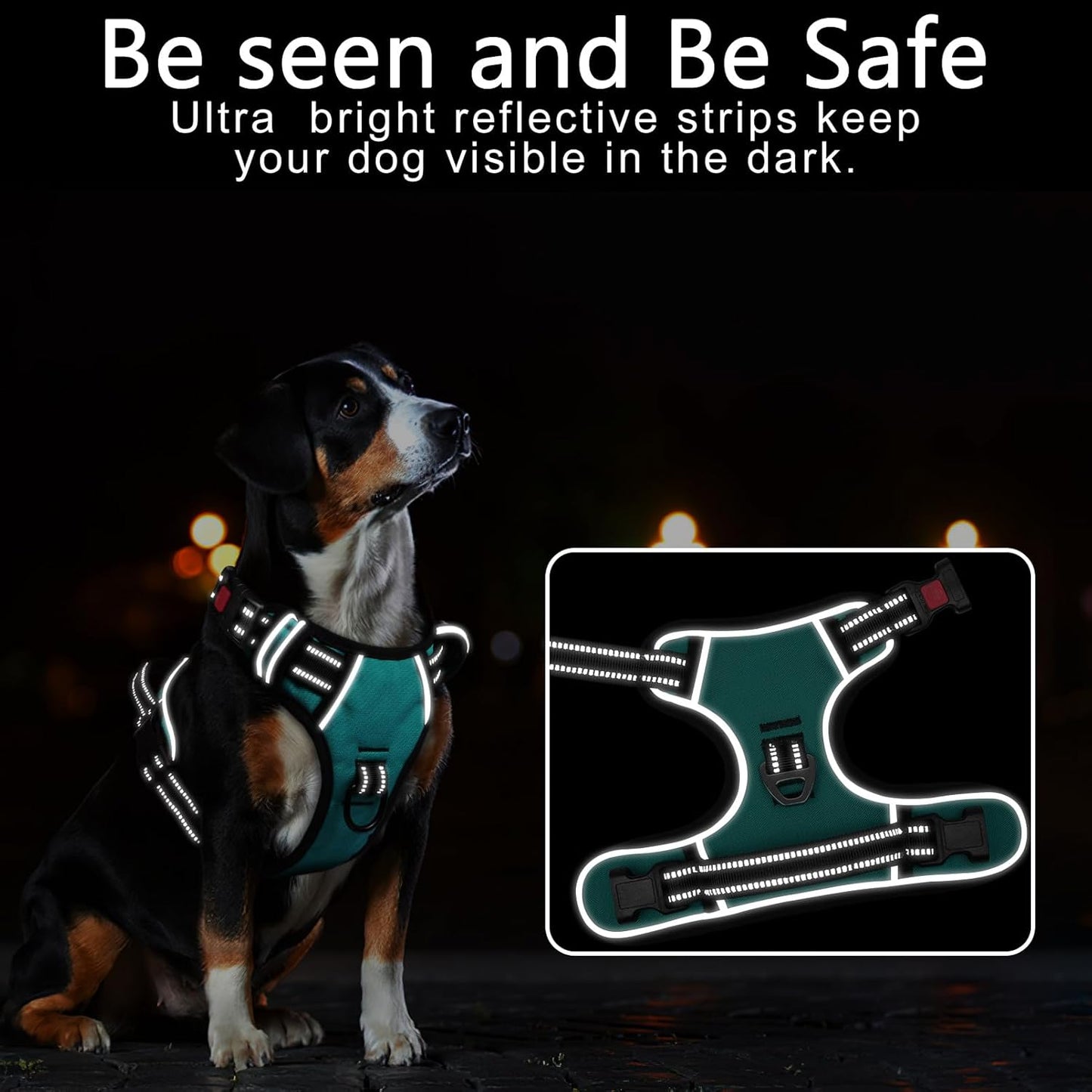 Timos No Pull Dog Harness, Release at Neck Reflective 3 Snap Buckles Adjustable No Choke Pet Vest with Front & Back 2 Leash Clips, Soft Padded Control Training Handle for Small Medium Large Dogs