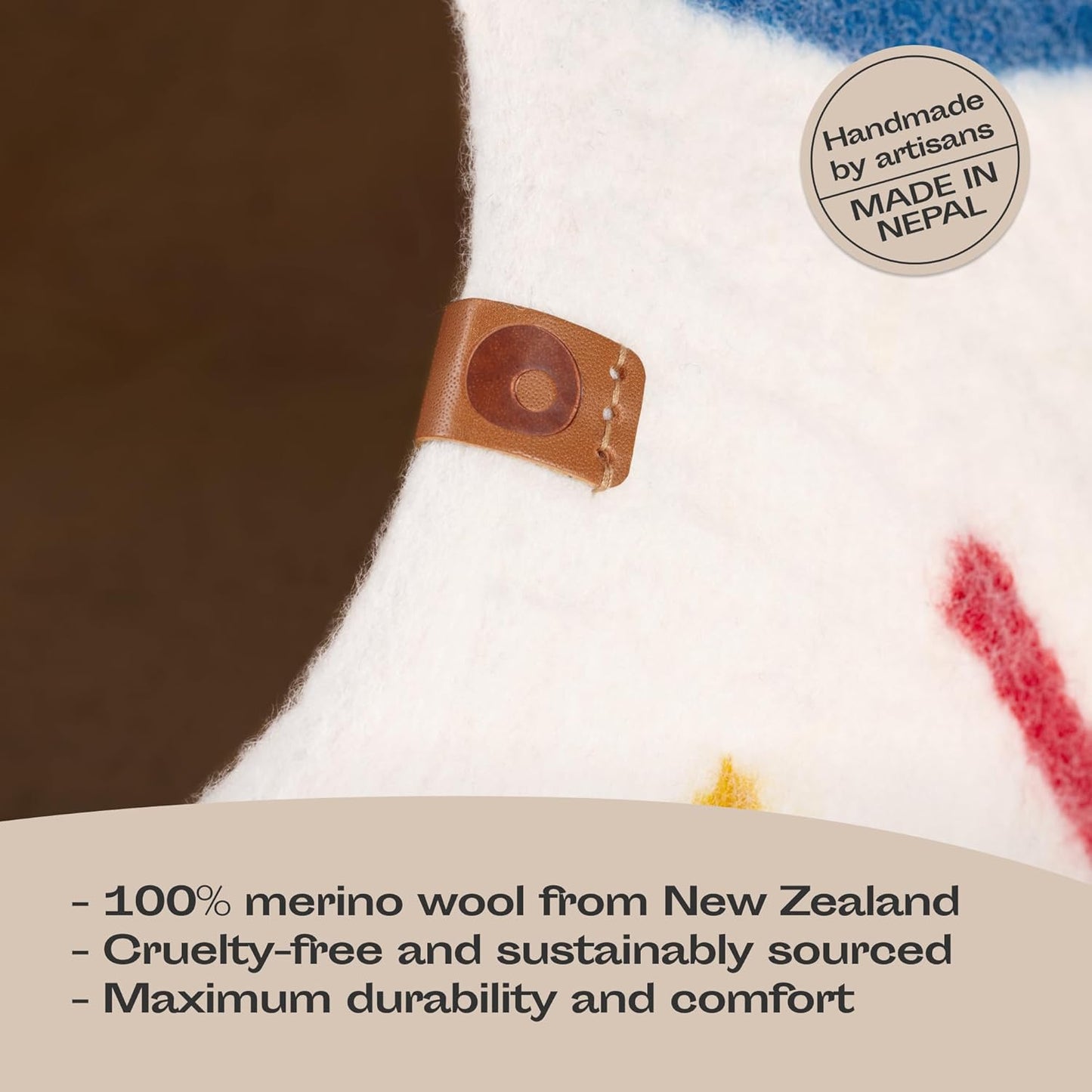 MEOWFIA Cat Cave – Premium Felt Cat Bed for Indoor Cats, Handmade 100% Merino Wool (Large, Ivory Rainbow)