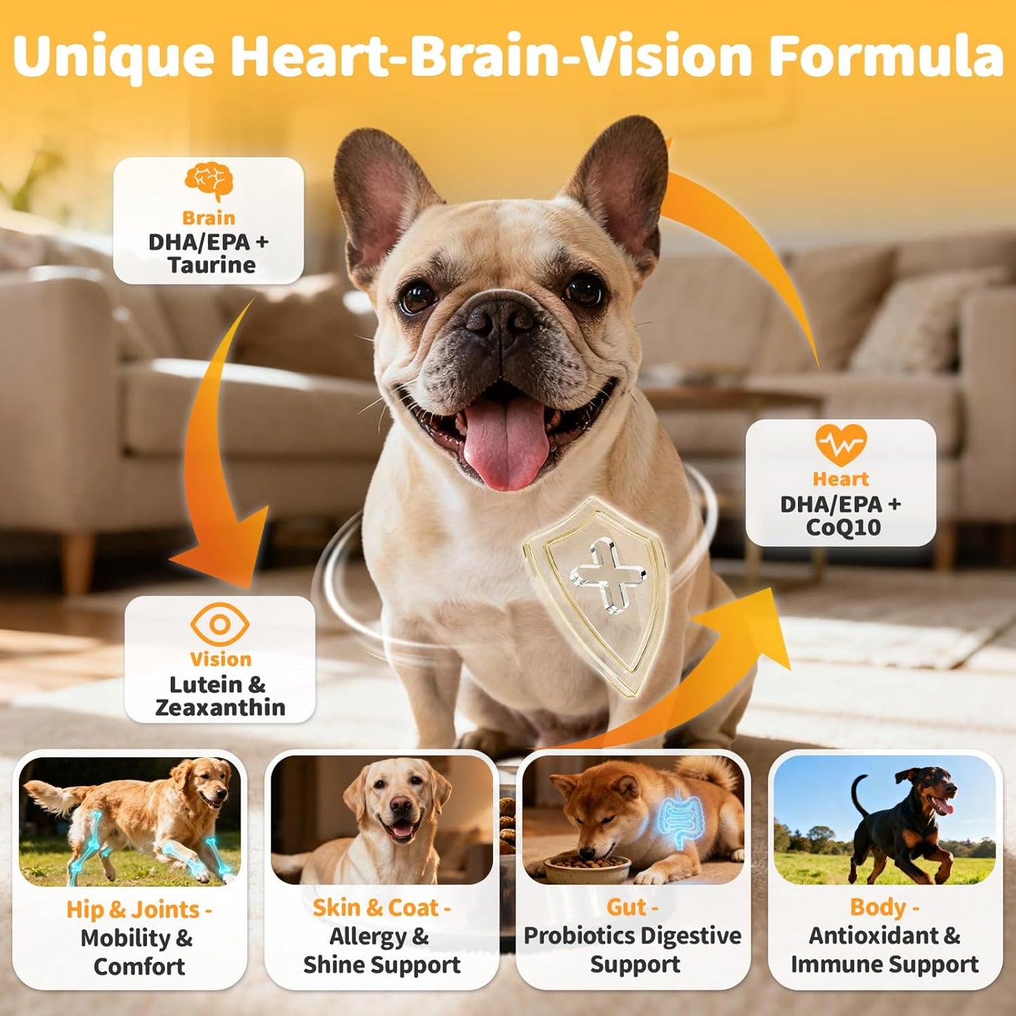 25-in-1 Dog Multivitamin Chews – All-in-One Daily Vitamins & Supplements for Dogs, Joint Support with Glucosamine MSM, Omega-3 Skin & Coat, Gut, Heart & Brain, All Breeds & Ages, Chicken, 60 Ct