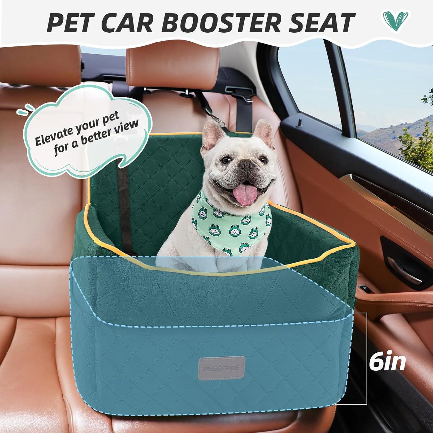 Dog Car Seat for Small Medium Dogs, Memory Foam Puppy Dog Booster Seat with Thick Cushion for Dogs Under 35lbs, Detachable Washable Pet Car Seat Travel Bed with Storage Pockets,2 Safety Belts