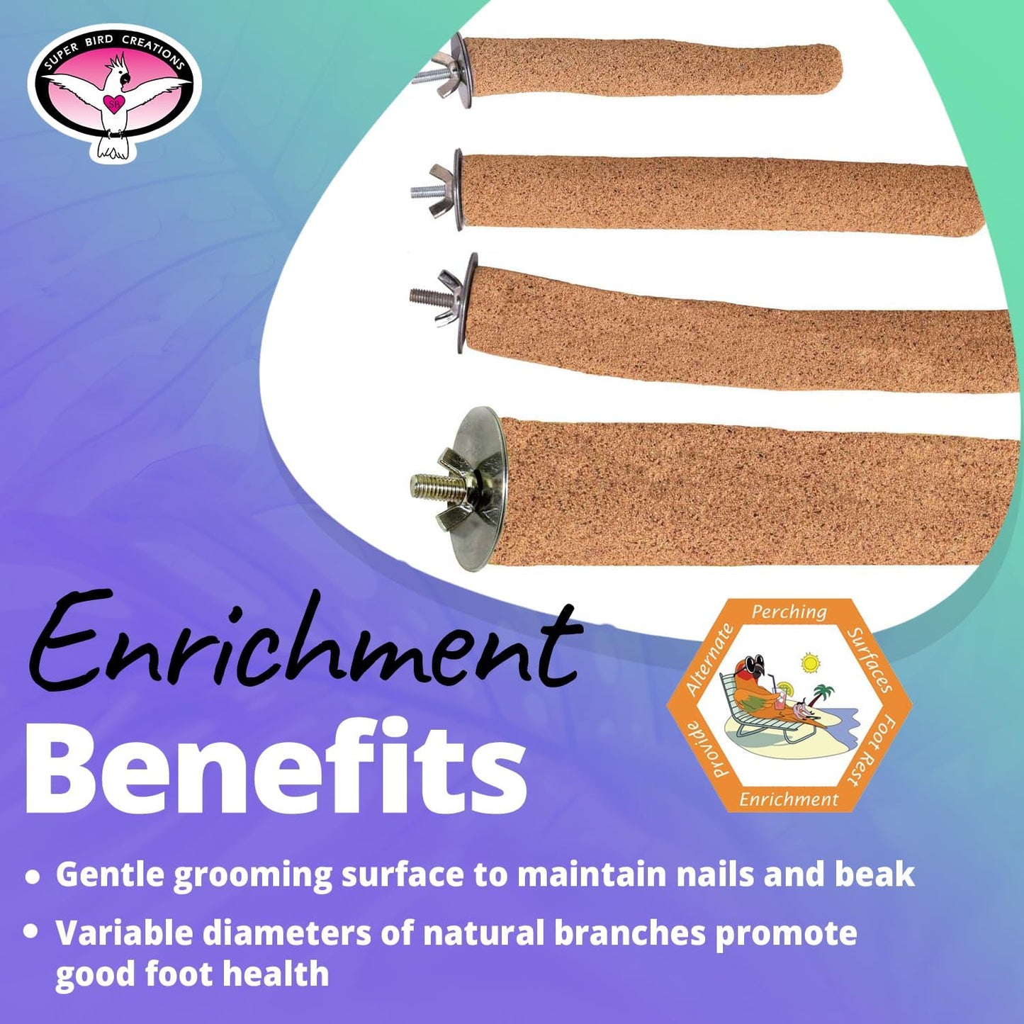 Super Bird Creations SB1151 Sure-Grip Grooming Perch Small, Small Bird Size - Enriches Beak and Foot Health - Ideal for Parrotlets Parakeets Finch Canary - Small Bird Size, 1/2" diam x 6" (Small)