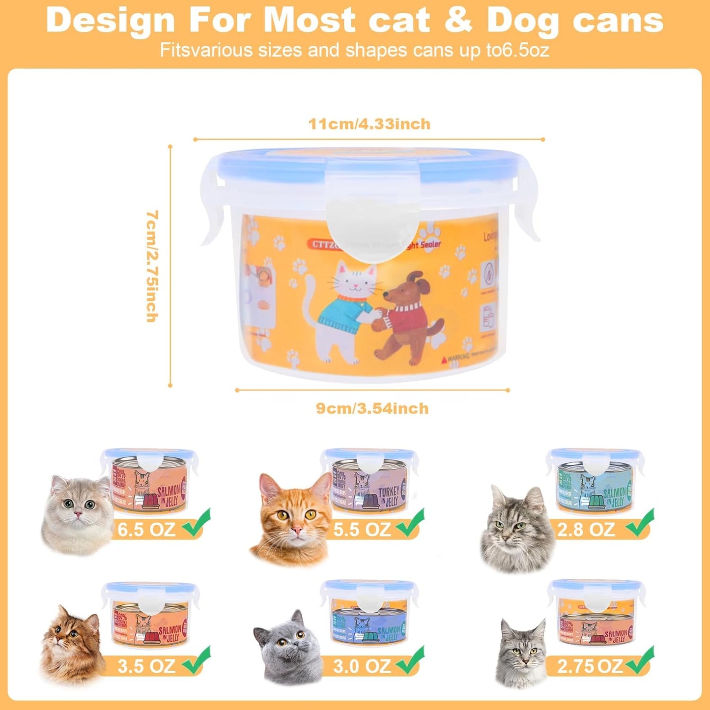 Canned Cat Food Storage Lids, Reusable Airtight Pet Food Sealer - Pet Food Storage Containers, Cat Food Storage Container,With Can Opener & Spoon, Odor-Free & Freshness Preservation