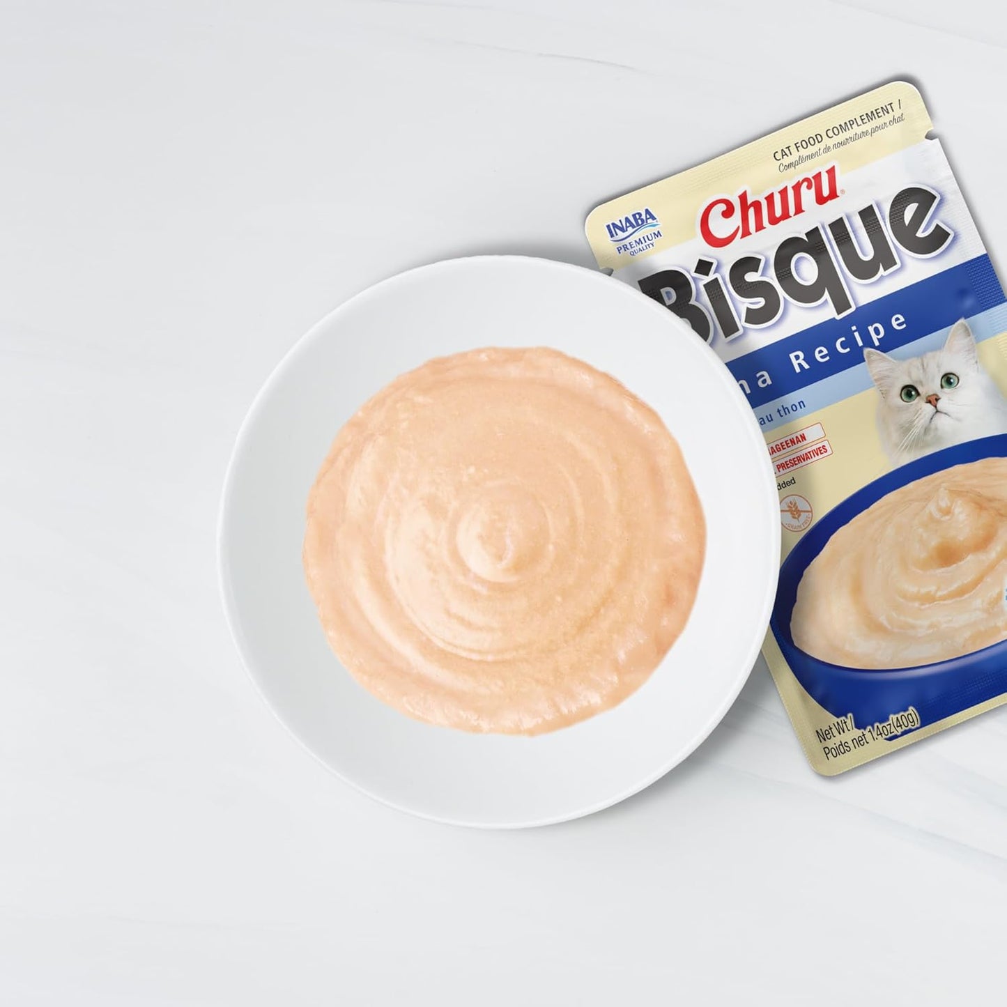 INABA Churu Bisque for Cats, Creamy Lickable Purée Side Dish with Vitamin E, 1.4 Ounces per Pouch, 12 Pouches, Tuna Variety