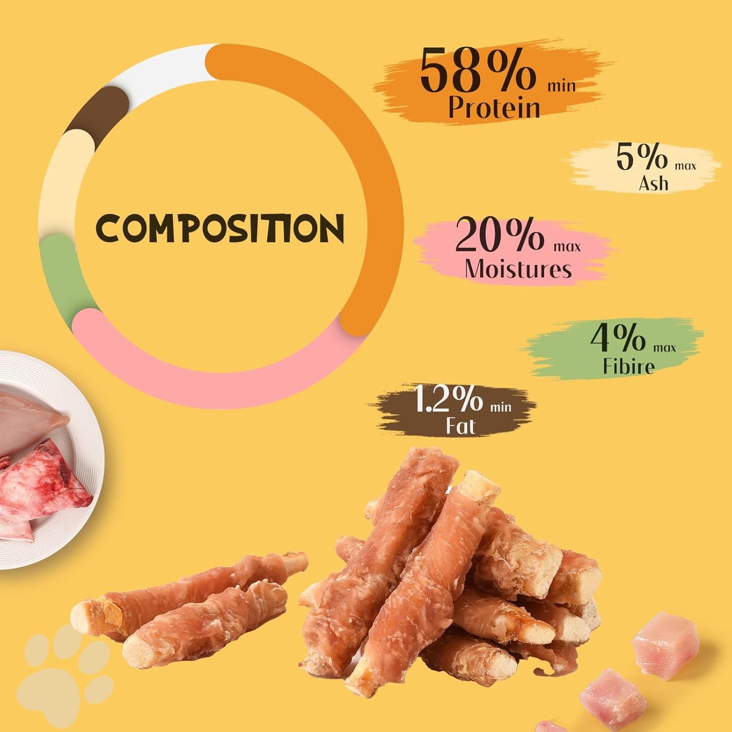 ASMPET Dog Treats Chews, Chicken Wrapped Beef Cartilage, Rawhide Free & Grain Free Dog Snacks 10.6 oz