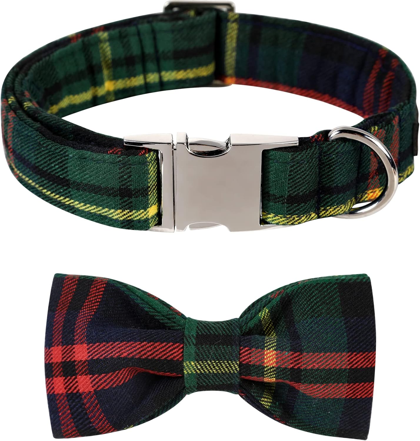 Lionet Paws Christmas Dog Collar with Bowtie Durable Adjustable Handmade Comfortable Bow Tie Dog Collar Green with Metal Buckle for XL Dogs,Girl Boy,Party,Festival,Holiday Style,Neck 16-26in
