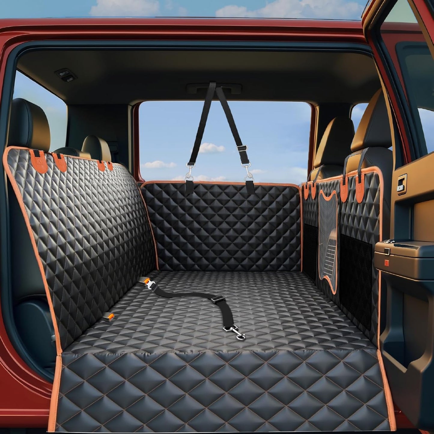 Back Seat Extender for Dogs,Dog Car Seat Cover for Back Seat with Hard Bottom Holds 500 lbs,Car Seat Protector,Waterproof Extender for Dogs,Dog HammockPet Bed for Full-Size Cars,SUVs, Small Trucks