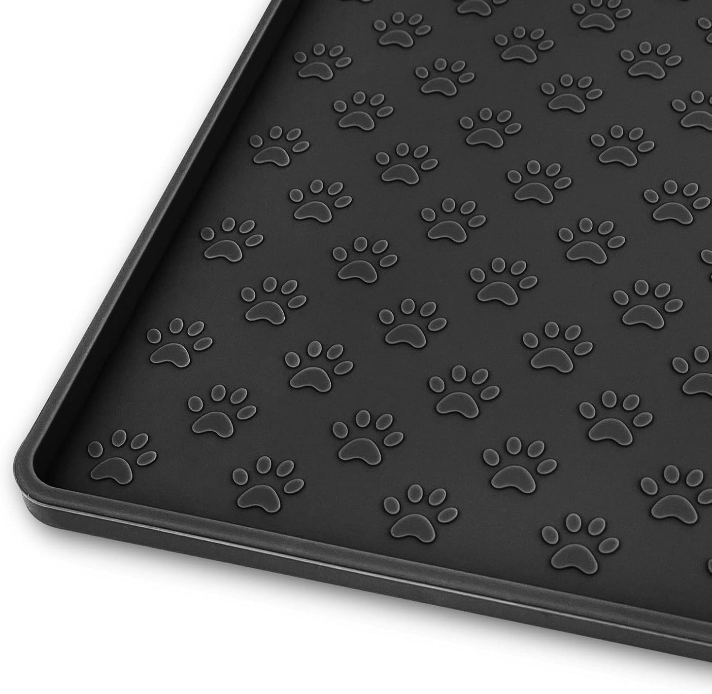 Ptlom Pet Placemat for Dog and Cat, Mat for Prevent Food and Water Overflow, Suitable for Small, Medium and Big Pet, 18" 12", Black, Silicone