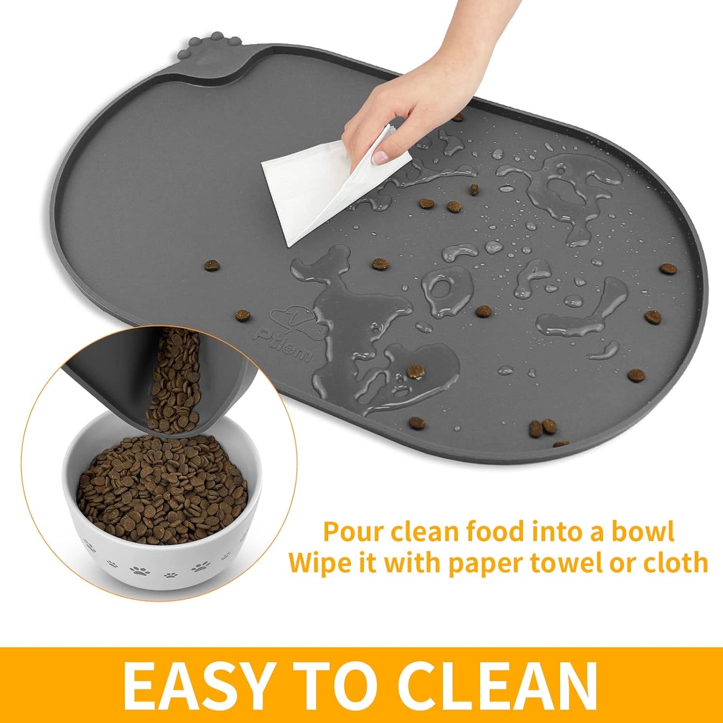 KPWACD Pet Placemat for Dog and Cat, Waterproof Silicone Dogs Feeding Bowl Mat Prevent Food and Water Overflow, High-Lips Puppy Dish Mats Suitable for Small Medium Big Pets, Grey, 24" * 16"