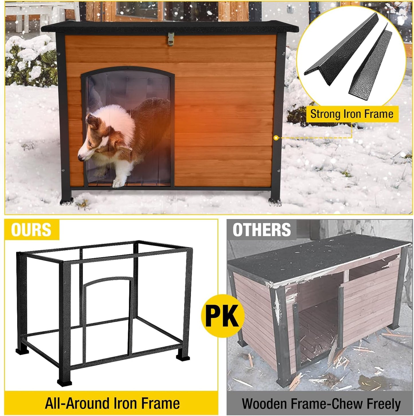 Aivituvin Dog House Outdoor & Indoor Dog Kennel with Insulated Liner for Winter Waterproof Large Dog Cage for Small & Medium & Large Dogs,Unique All-Around Iron Frame