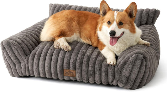 Cute Cat Couch, Premium Plush Faux Fur Pet Couch Bed, Ultra-Soft Pet Furniture for Cats & Small Dogs (Grey, M: 31.5''x23.5'')