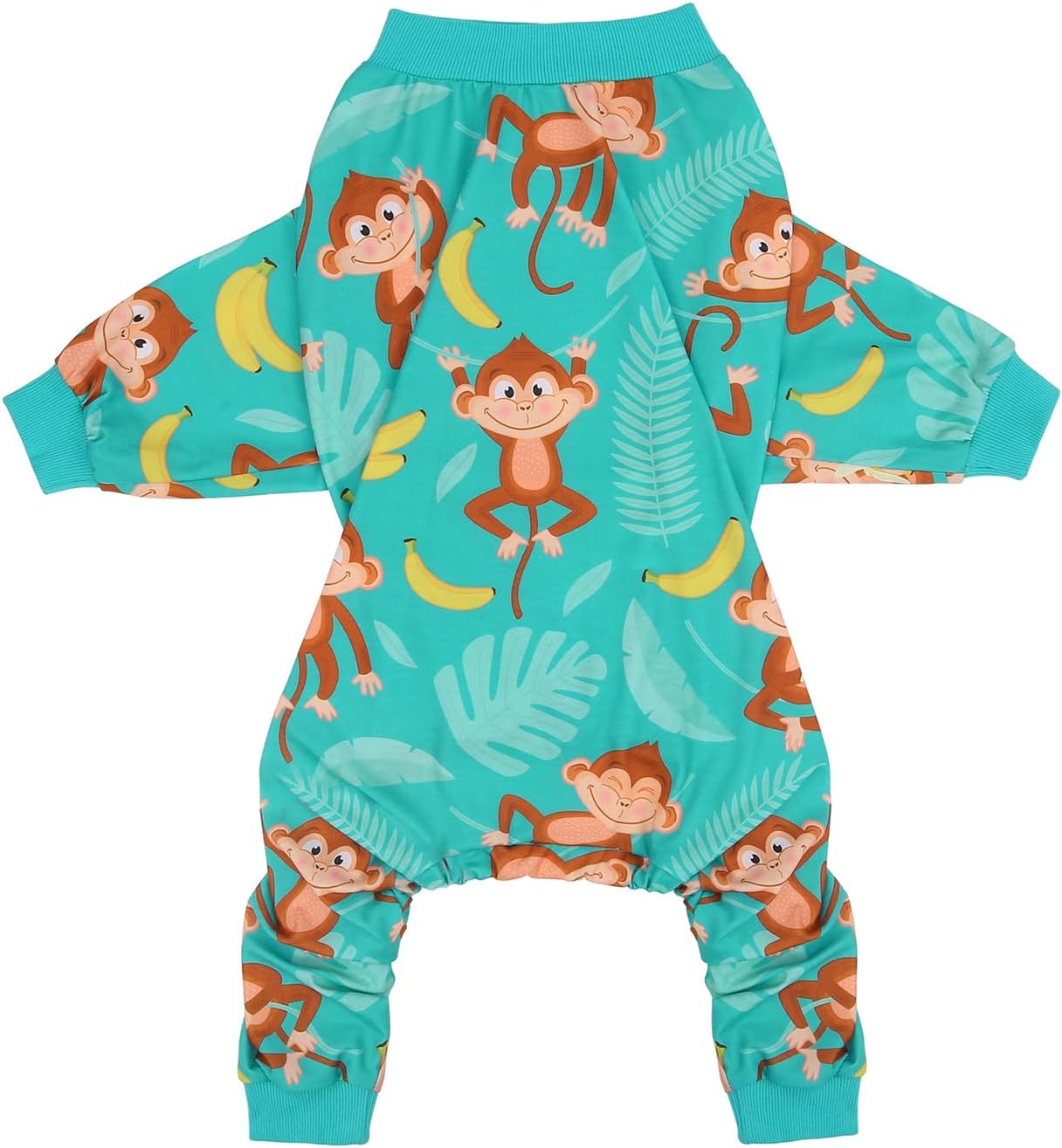 HDE Dog Pajamas One Piece Jammies Jumpsuit Pet Clothes Outfit Stretchy Lightweight Comfy Shirt Pjs for M-3XL Dogs Monkeying Around - M