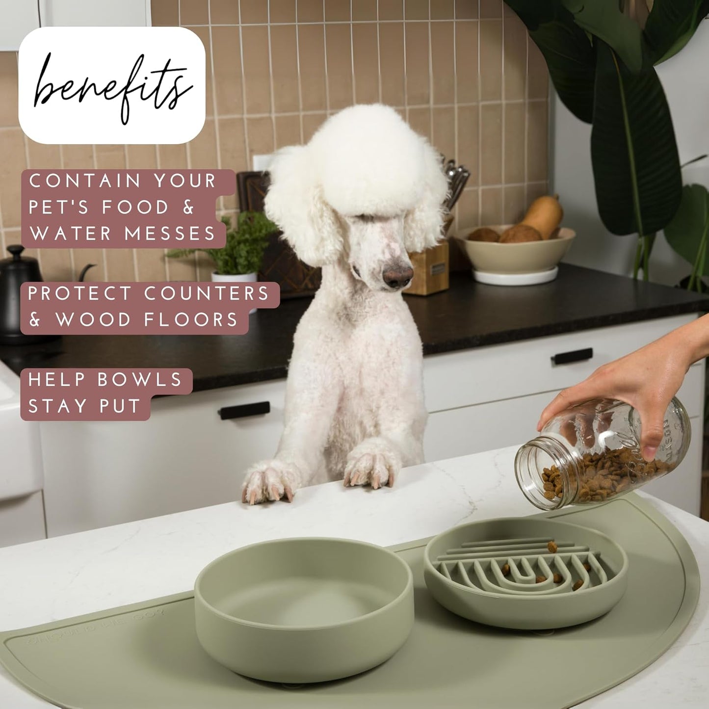 Waterproof Silicone Pet Food Mat - Non-Slip, Spill-Proof Feeding Mats for Floors, Raised Edge Design, Easy-to-Clean, Rubber Mat for Dog & Cat Bowls, 28" Across x 14" Deep, Large-Blush