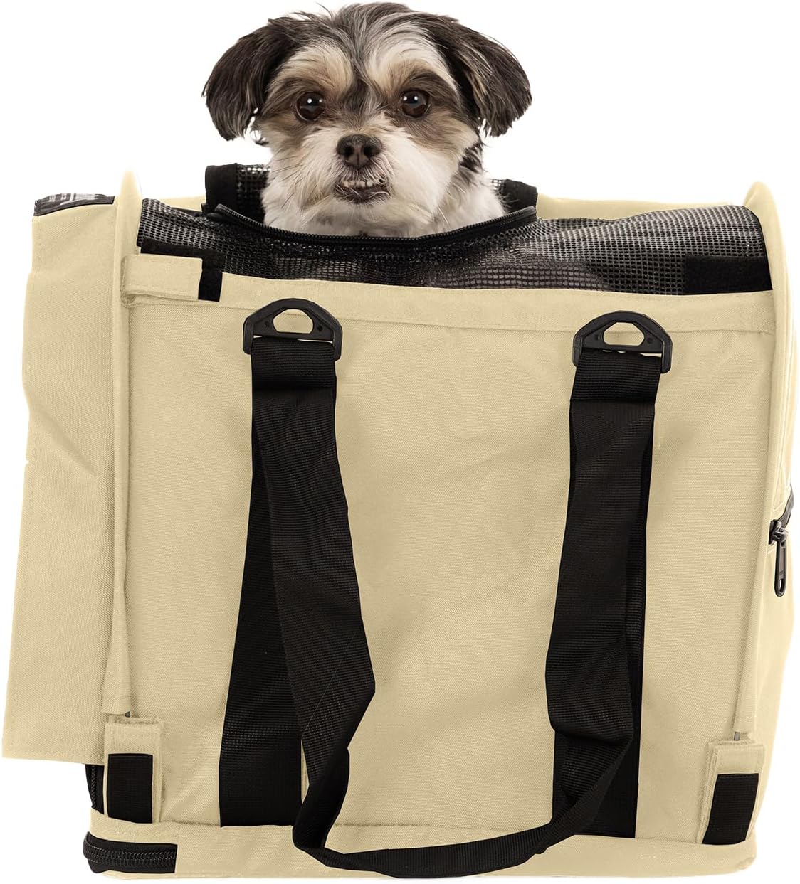 SturdiBag Pro 2.0 Pet Travel Carrier for Cats and Dogs | Soft Sided Pet Carrier Bag with Safety Clips and Seatbelt Straps for Airplane or Car Travel | Cube, Bone