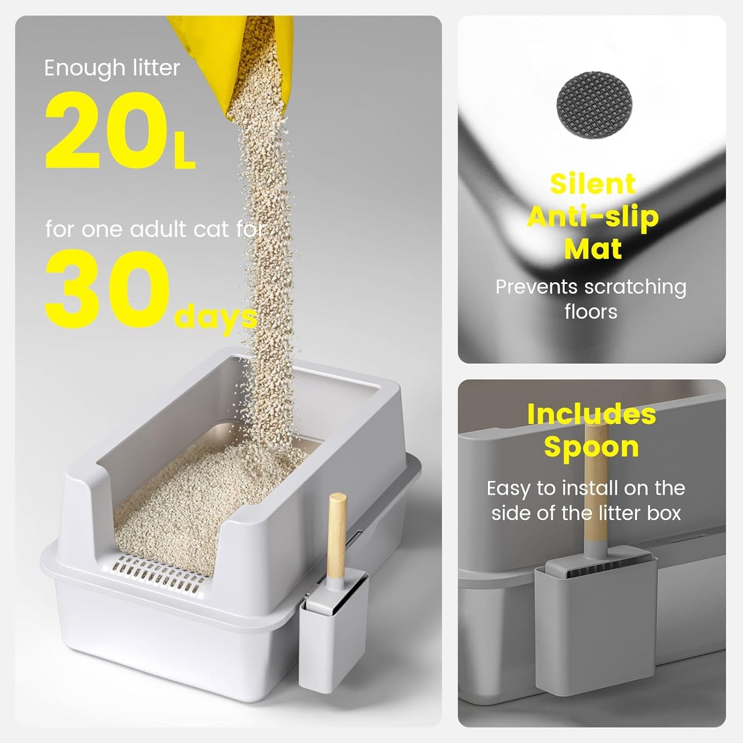 2 Pack Stainless Steel Cat Litter Box - Enclosed XL Metal Kitty Litter Box with Lid for Big Cats, High Sided, Anti-Leakage, Easy Cleaning, Non-Sticky, Included Cat Litter Spoon