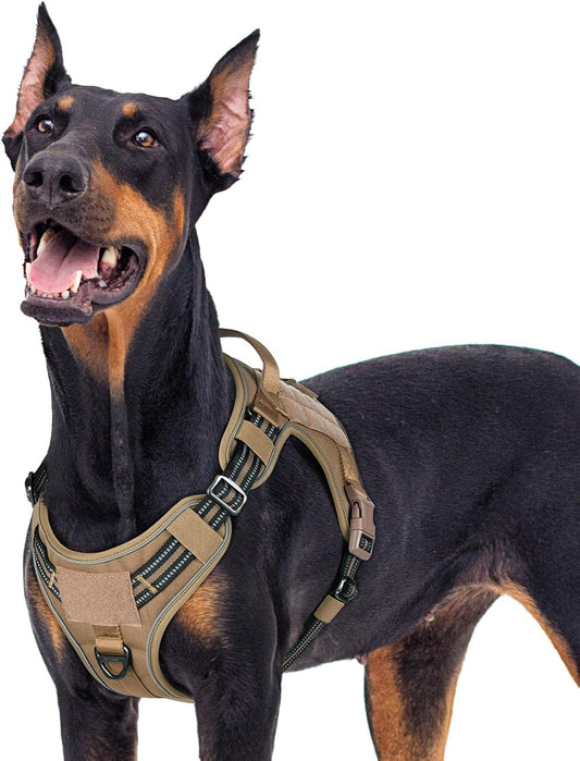 rabbitgoo Dog Harness for Large Dogs No Pull, Tactical Service Pet Vest with Molle and Control Handle, Adjustable and Reflective Military Harness for Easy Walking and Training, Brown, XL