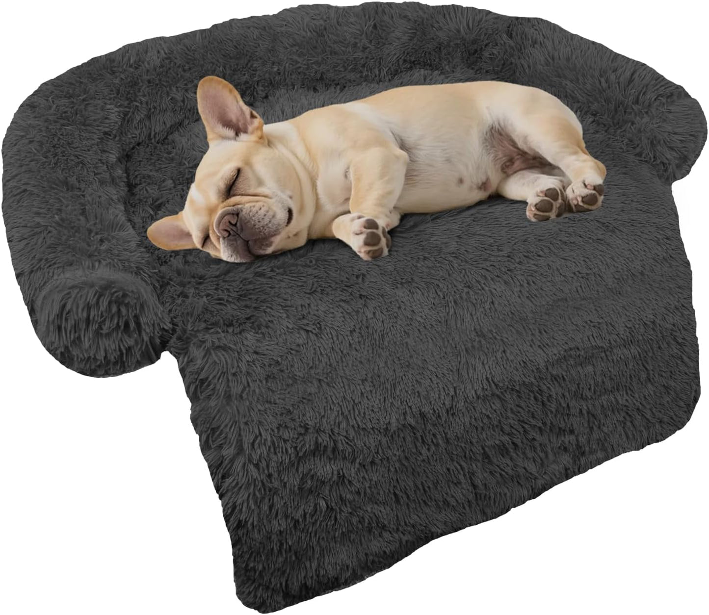 Calming Dog Bed Fluffy Plush Dog Mat for Furniture Protector with Removable Washable Cover for Large Medium Small Dogs and Cats (Small(35x31x5), Dark Grey)
