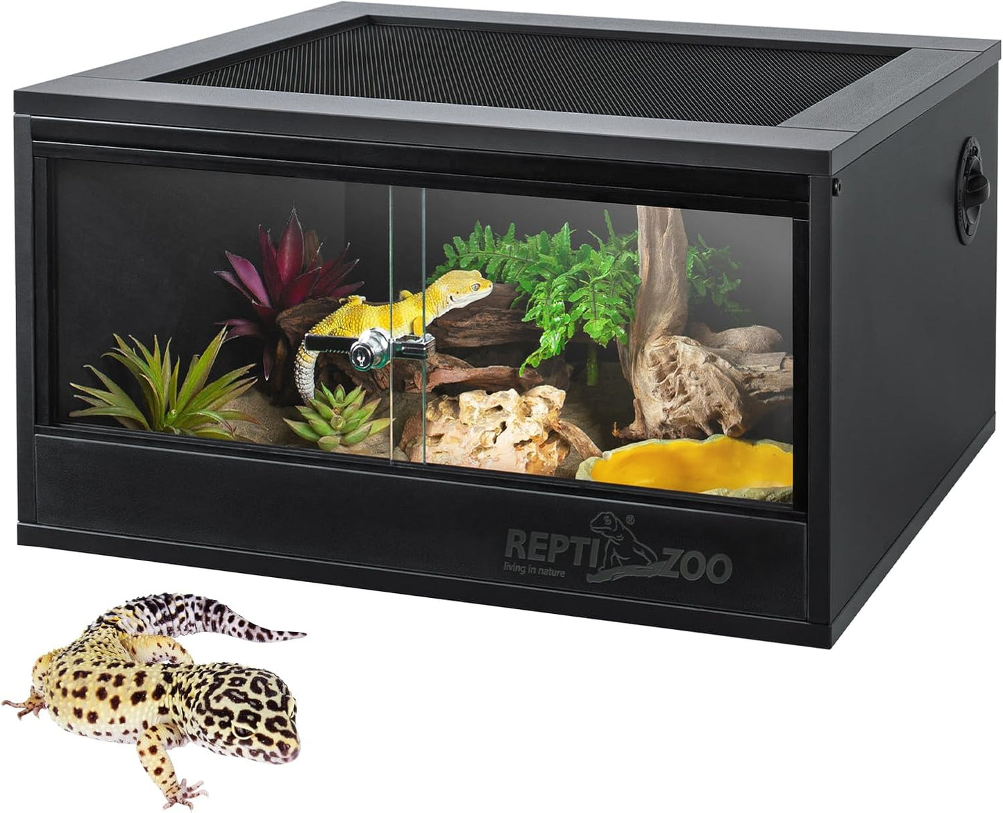 REPTI ZOO 20 Gallon PVC Reptile Terrarium, 24x18x12 inch Reptile Tank for Crested Gecko Leopard Gecko Snake Turtle Hermit Crab, Thermal Insulation Moisturizing