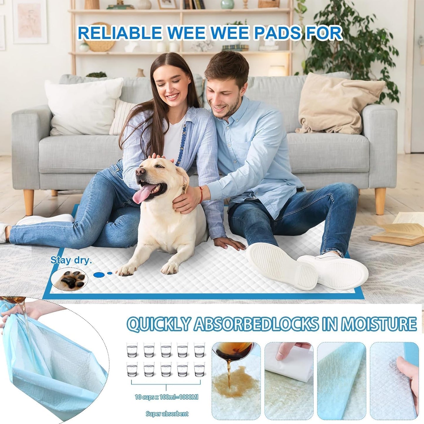 XXXXL Puppy Pee Pads for Dogs 31"x55" 40 Count, Extra Large Dog Pee Pads, Leak-Proof & Super Absorbent Dog Pee Pads, Thicken Disposable Potty Pads Puppy Training Pads for Cats Rabbits