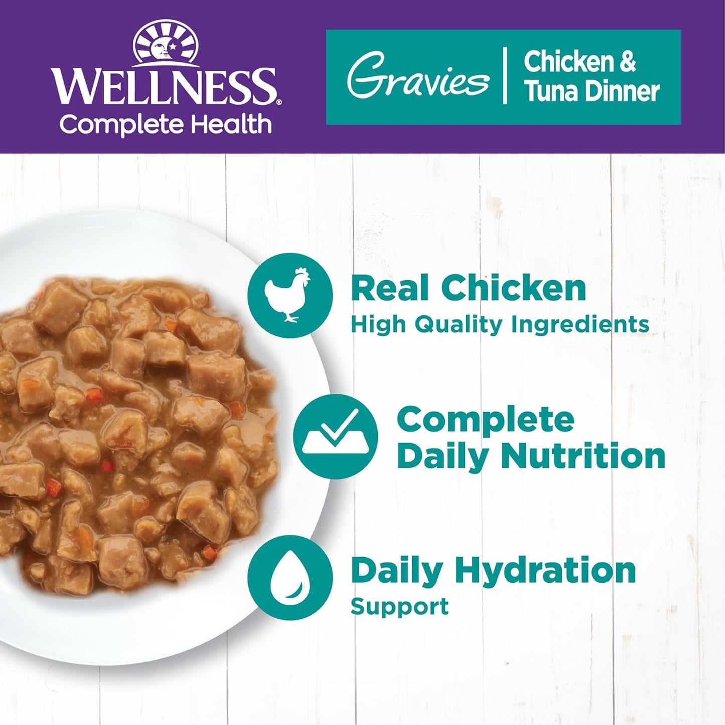 Wellness Complete Health Gravy Adult Wet Cat Food, Natural, Protein-Rich, Grain Free, 5.5 Ounce, 12 Pack, (Chicken & Tuna Dinner)