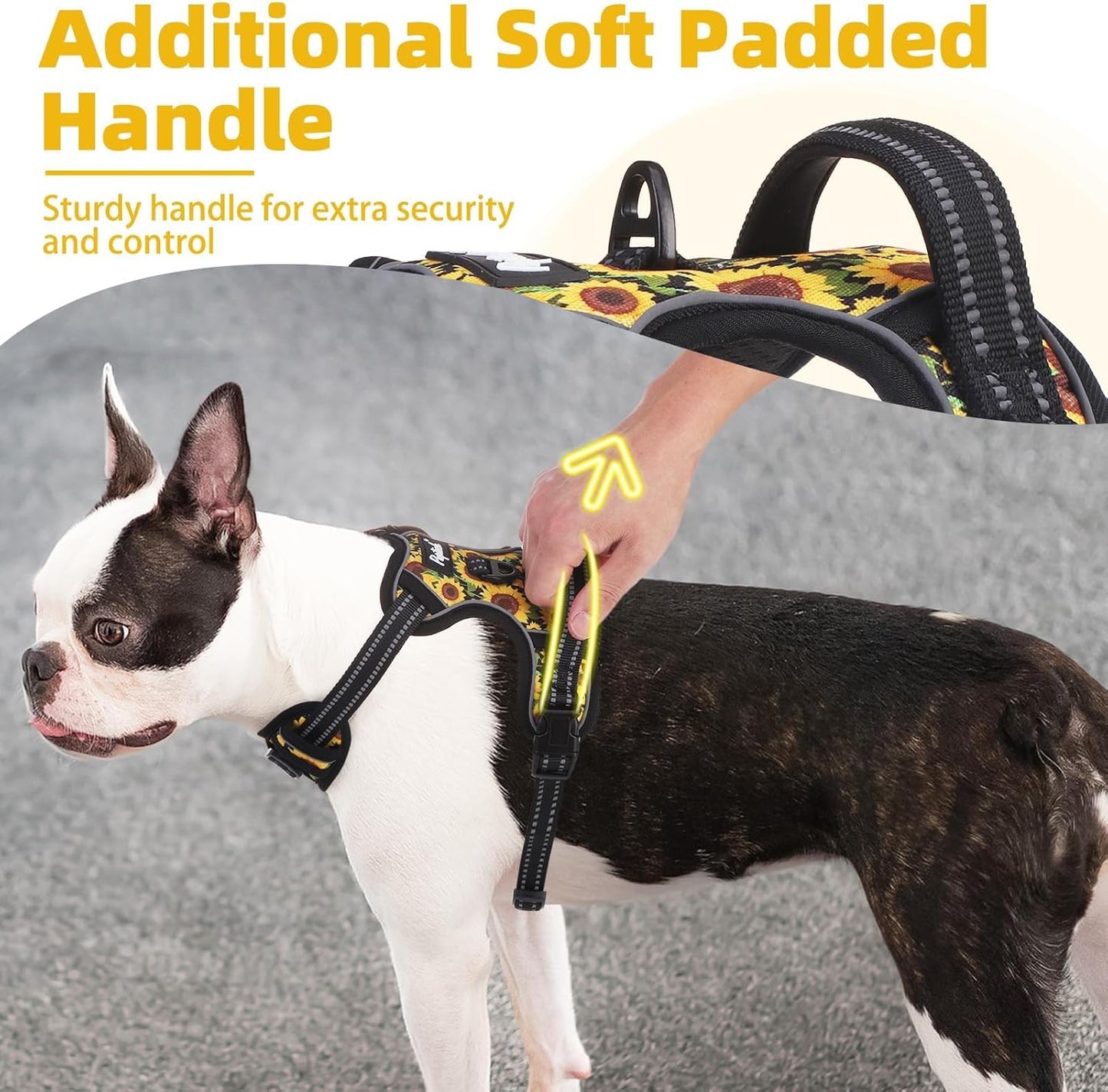 PUPTECK No Pull Dog Harness Small Sized, Adjustable Reflective Dog Harness with Handle Easy Control, Comfortable Soft Padded Pet Vest Harness for Small Dogs, Sunflower S