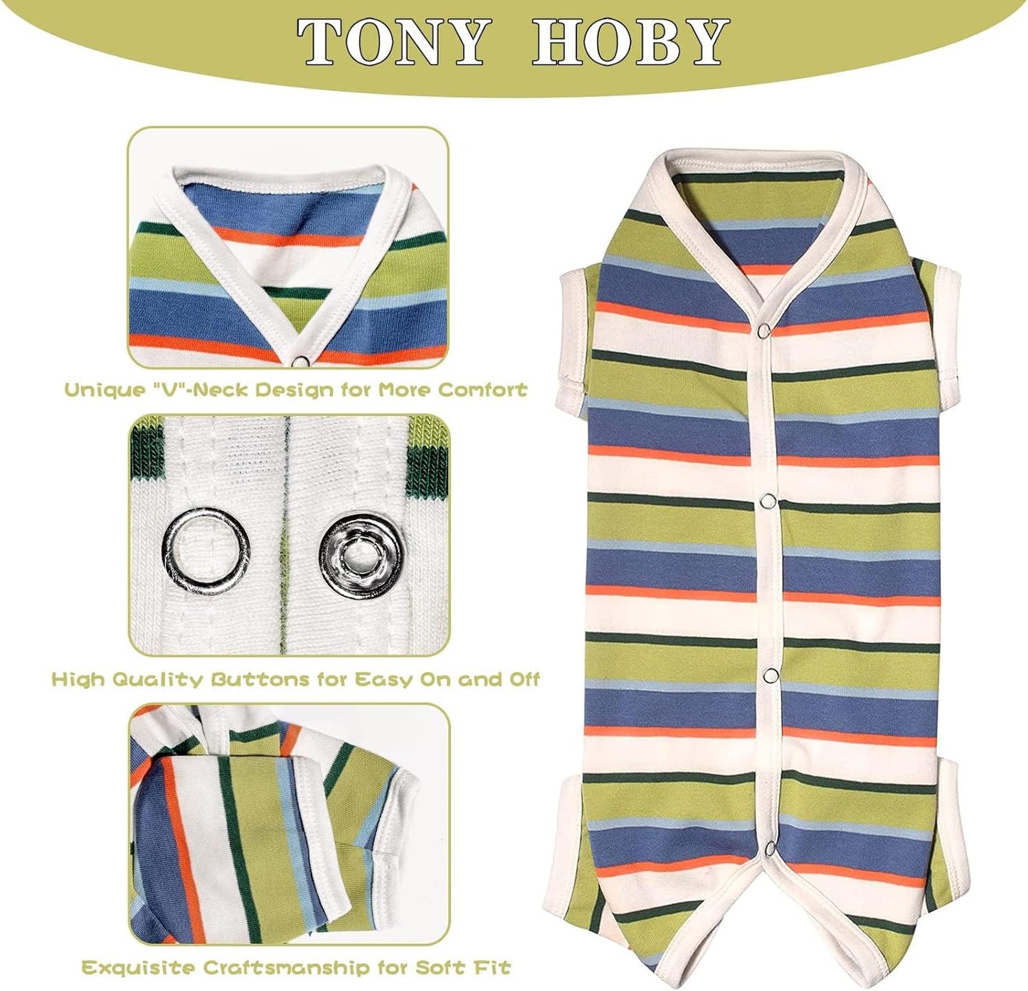 TONY HOBY Dog Pajamas, Dog Jumpsuit, Colorful Dogs Shirt, Dogs Surgery Recovery Suit for Small Medium Breeds (Blue&White, Boy, XL)