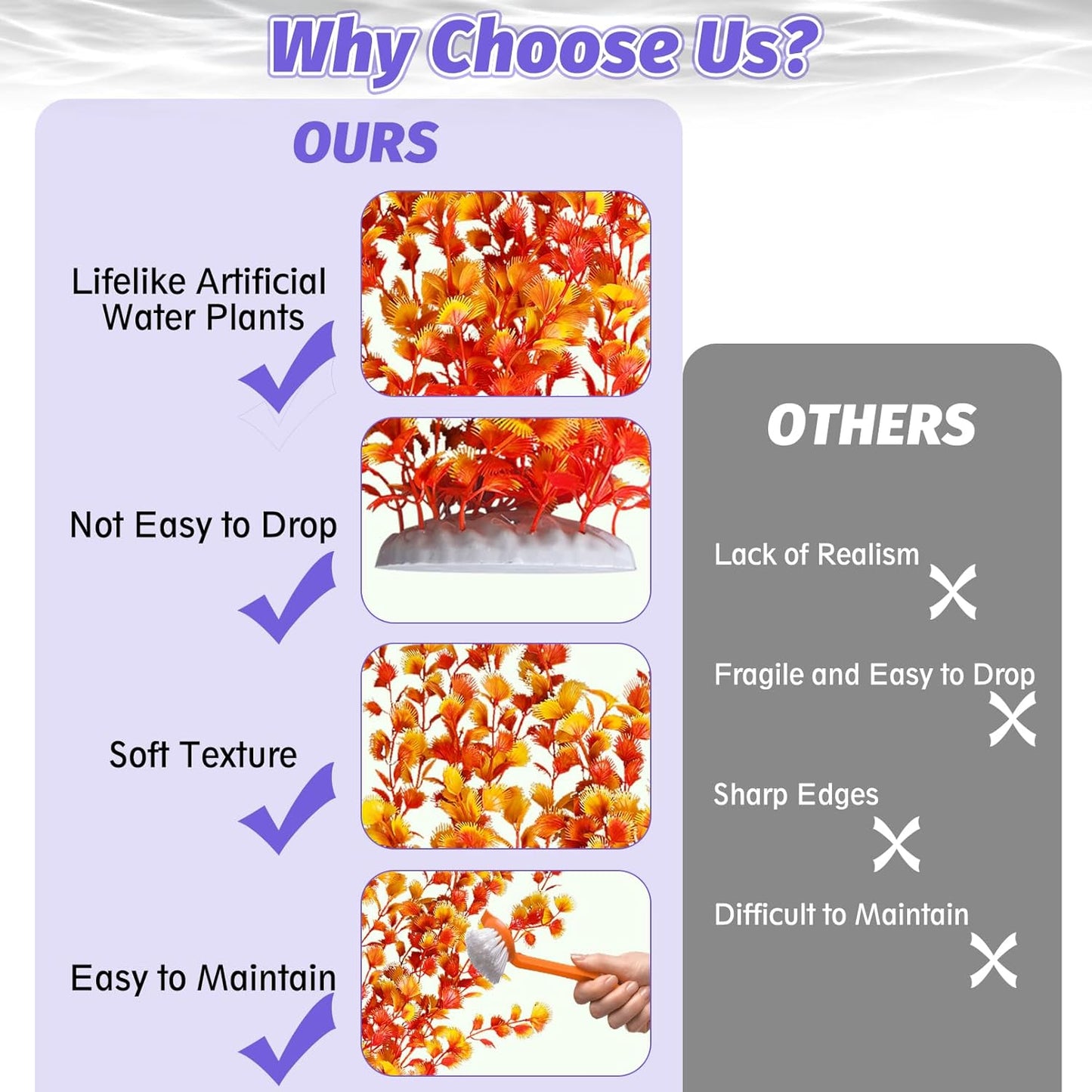 Hamiledyi Aquarium Plastic Plants Aquarium Decor Artificial Fish Tank Plants,Tall Fish Tank Decorations, Extra Large Aquarium Plant 23.6-inch Tall,2PCS（Orange Style B）