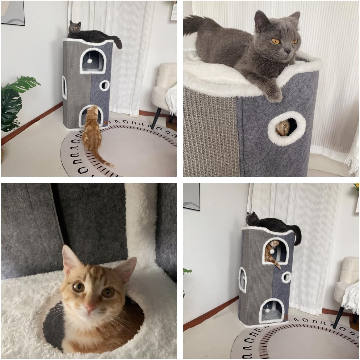 4-Level Cat House for Indoor Cats,Covered Cat Beds and Furniture with Scratch Pad,Hideaway Cave &Cushions,Modern Cat Tower Condo for Multi Small Pet and Large Cats