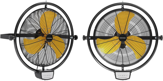 2PCS 20 Inch Wall Metal Fan Pro Remote Control, High Velocity Wall Mount Fans for Commercial, Residential, Warehouse, Covered Patio, Shop, Garage, Barn 3 Speed 5200 CFM UL Safety Listed