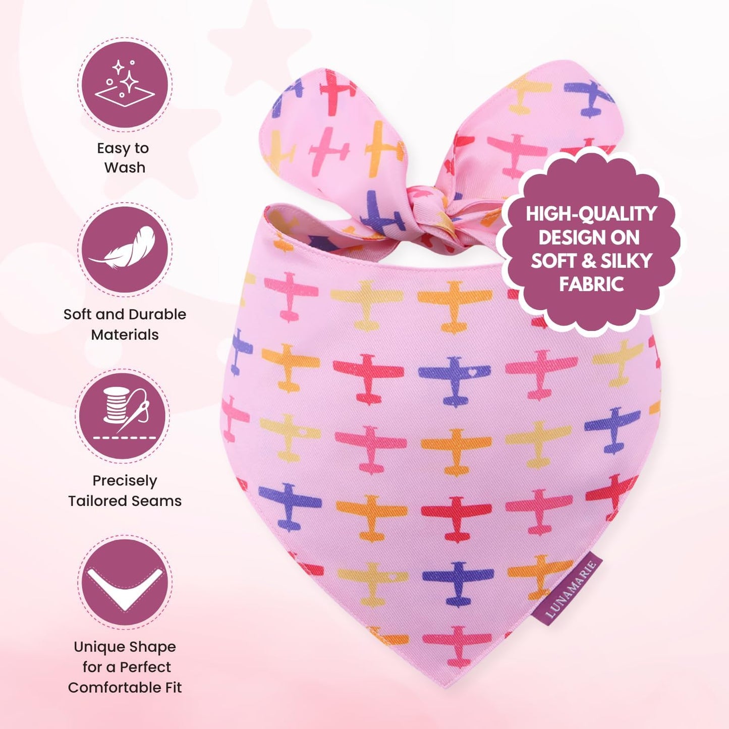 LunaMarie - Luxury Pet Birthday Bandanas -Premium & Silky Poly Fabric | 100% Handmade | Custom Shape Dual Layered (Aviator Glam, X-Small)