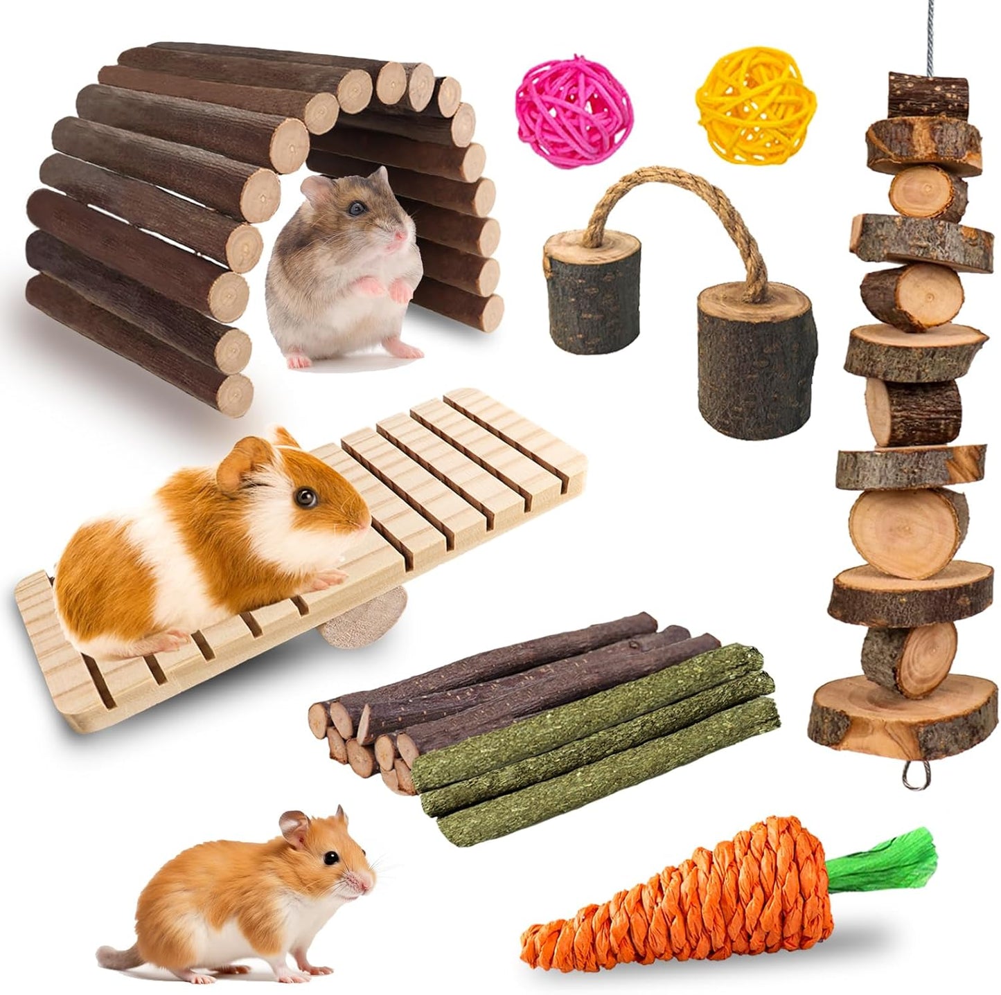 Grddaef Hamster Toys, Guinea Pig Chew Toys Small Animal Enrichment Toys Cage Accessories for Chinchilla Gerbils Rats Bunny Mouse