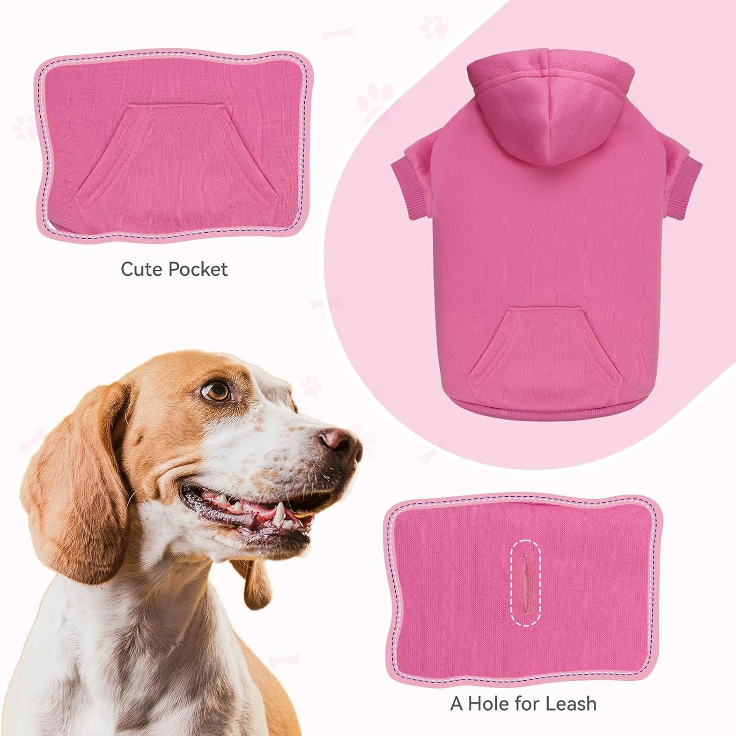 Dog Hoodie Dog Sweaters for Large Dogs Dog Sweater Solid Soft Brushed Fleece Dog Clothes Dog Hoodie Sweatshirt with Pocket(Pink-XXL)