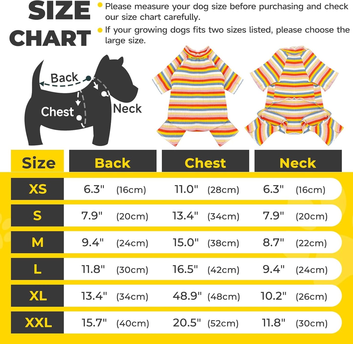 BAEJMJK Striped Dog Pajamas Stretchy Cute Four-Legged Boy Girl Dog Clothes with Sleeves Comfortable Dogs Jumpsuit Colorful Pet Puppy Outfits Apparel for Small Medium Dogs Cats(Yellow,Yellow,X-Large)