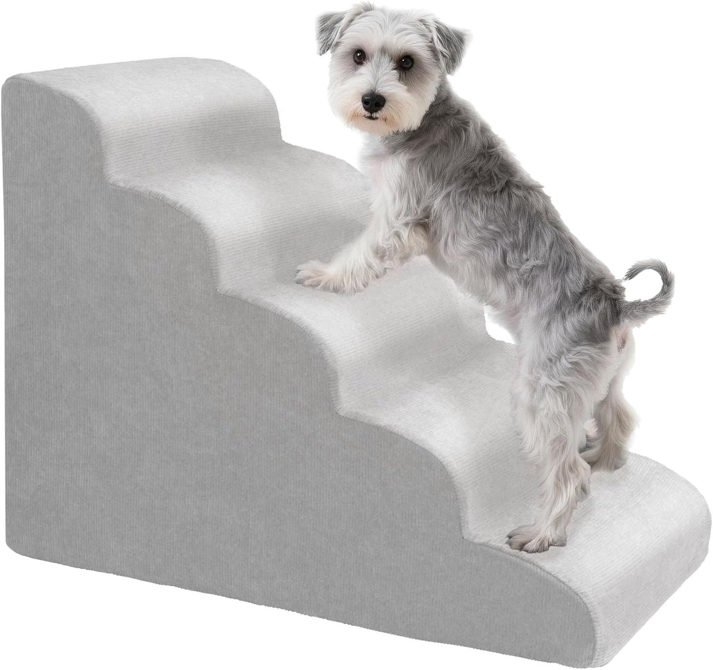 MEWANG Dog Stairs for Small & Medium Dogs and Old Cats –3/4/ 5 Steps High-Density Foam Pet Ramp for Bed & Couch, Non-Slip, Washable Cover, Grey (Round Corner, 5 Steps: 29.92''×22.83''×15.75'', 2)