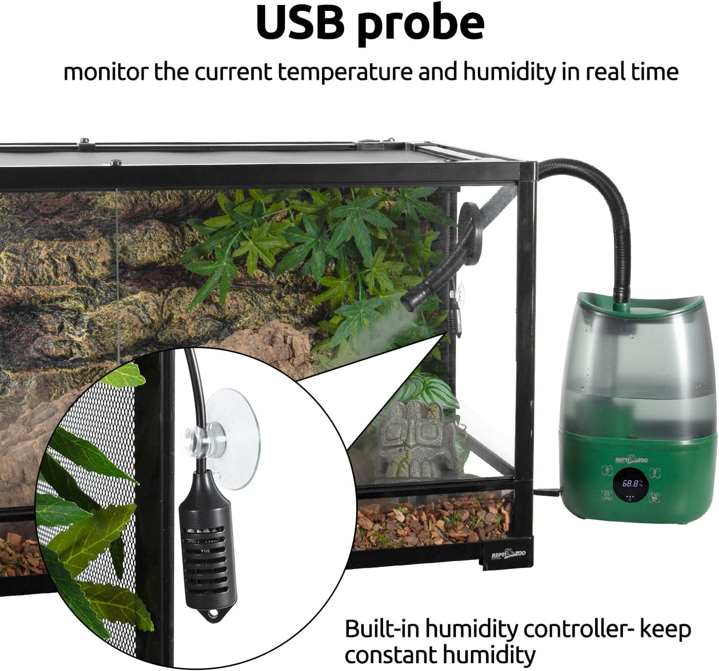 REPTIZOO Reptile Humidifier Fogger, 4L Large Reptile Fogger with Humidity Control, Terrarium Humidifiers with Extended Tube Automatic Reptile Misting System for Reptiles Amphibians Herps Vivarium