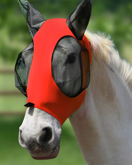 Harrison Howard Super Comfort Stretchy Fly Mask Large Eye Space with UV Protection Soft on Skin with Breathability Lava Red L